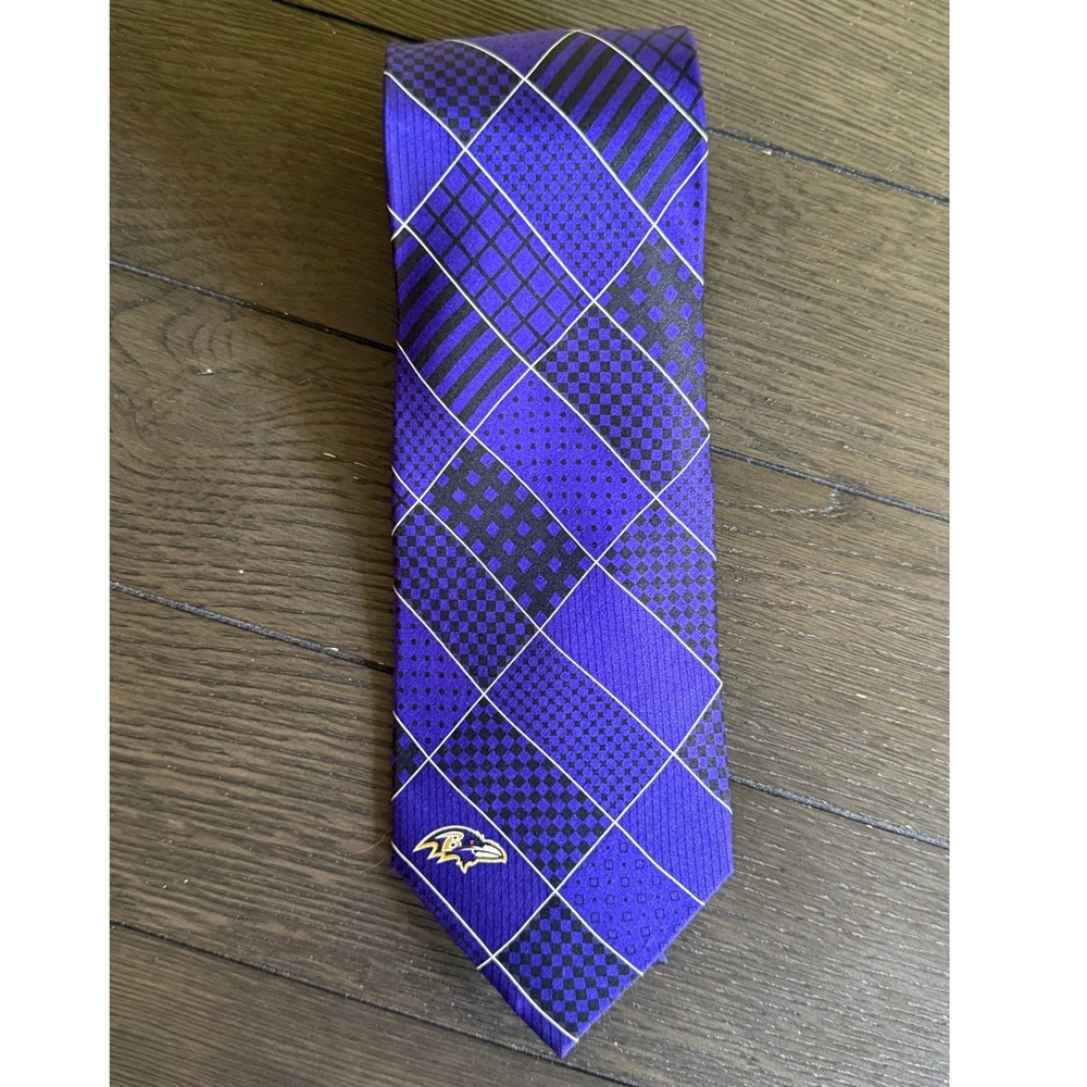 NFL Baltimore Ravens Mens Purple Silk Patchwork Geometric Logo Necktie Tie
